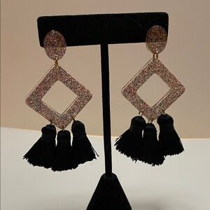 Multicolor Dangle Earrings with Black Tassels